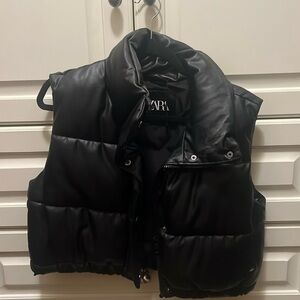 Zara Faux Leather Puffer Vest in Black